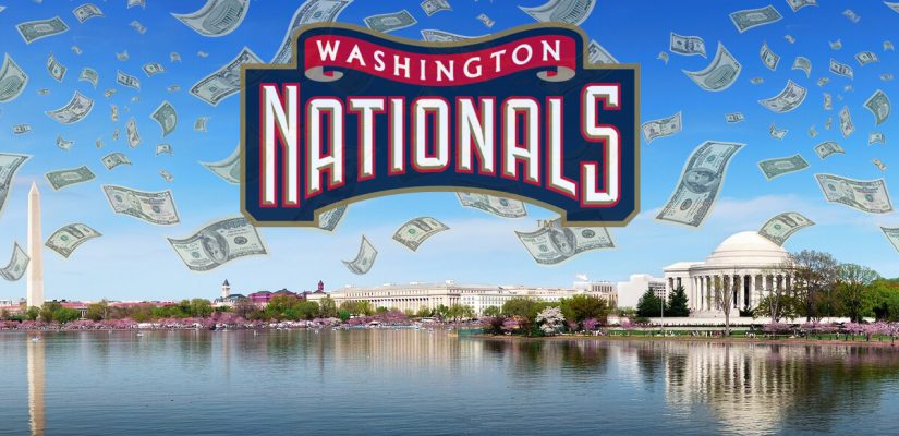 Washington Nationals Logo - Washington D.C. Skyline - Dollars Rain