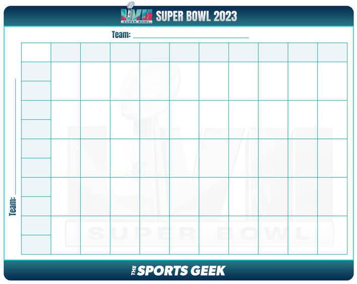 Printable Football Squares 2023 Superbowl Game Football 